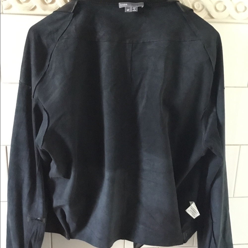 VINCE Soft Cross-Front Leather Moto Black Jacket S - Picture 11 of 12